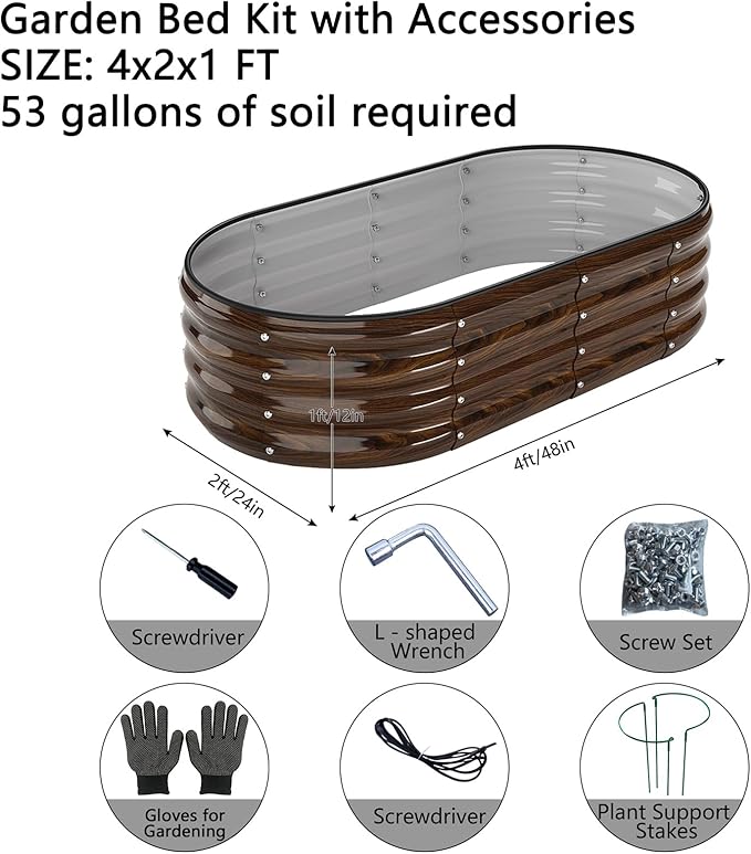 ZFHgarden Galvanized Metal Raised Garden Bed Kit for Gardening Outdoor Planter Grow Garden Box Raised Flower Bed Galvanized Planter Outdoor Brown 1PC