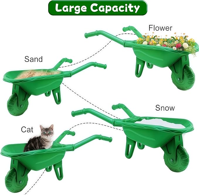 Duckura Kids Wheelbarrow Set - Gardening Tools for Kids with Shovel, Rake, Trowel, Outdoor Yard Lawn Digging Weed Toys, Easter Birthday Gifts for Boys Girls Age 2 3+Years Old(Green B)