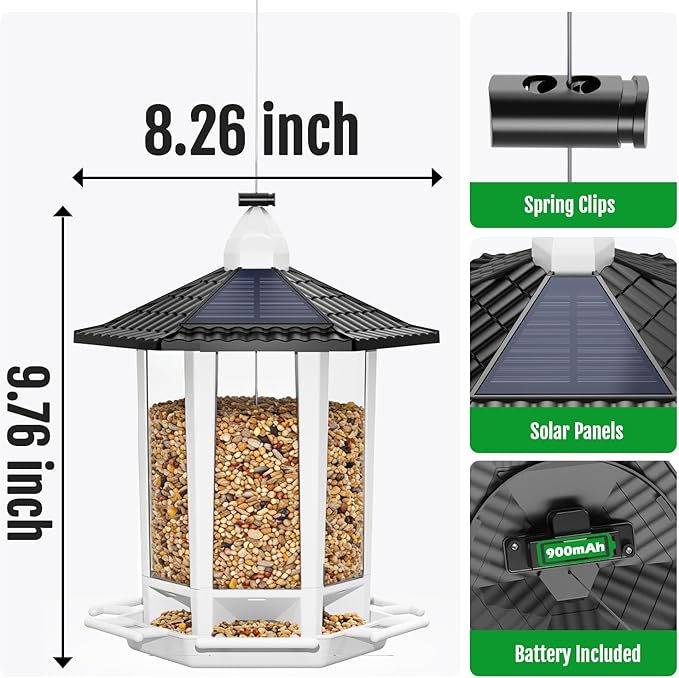 Birdream 2 Pack Solar Bird Feeders for Outdoors Hanging, Assembly Required, 1-Min Easy Setup, Wild Seed Feeders for Cardinals Chickadees and Finches