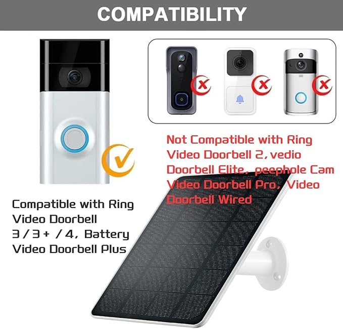 Ring Doorbell Solar Charger, Compatible with Ring Video Doorbell 3/3+/4, Battery Video Doorbell Plus, 13ft Waterproof Charging Cable, 5V6W Fast Charging