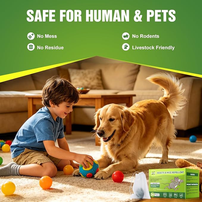 24 Packs Mouse Repellent Peppermint Oil Pest Control Repeller for Rodents Rats Spider Roach Ant Squirrel Indoor & Outdoor, Natural Mice Deterrent Pet & Family Safe Alternative to Traps & Poison