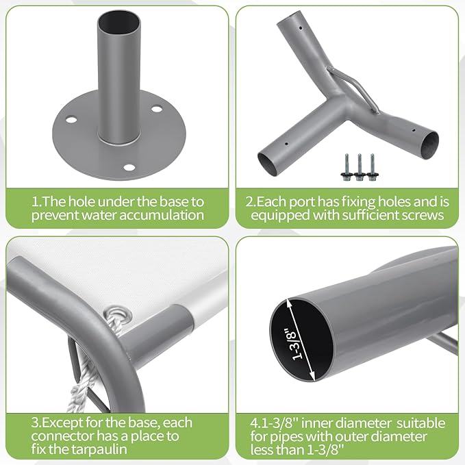 6 Leg Carport Kits，High Peak Canopy Fitting Kit with 1-3/8" ID, Galvanized Steel Carport Connectors, shed Frame kit DIY Project