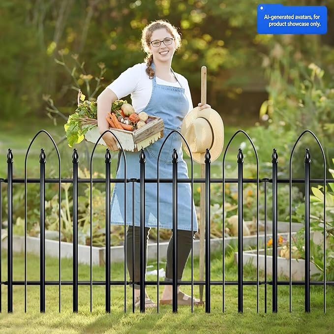 Thealyn Garden Fence 32" H x 24" W (5 Panels, Total 10 ft), Metal Fence Decorative Border Fence, Rustproof Landscape Fencing for Dog, Flower Bed, Yard, Patio, Animal Barrier