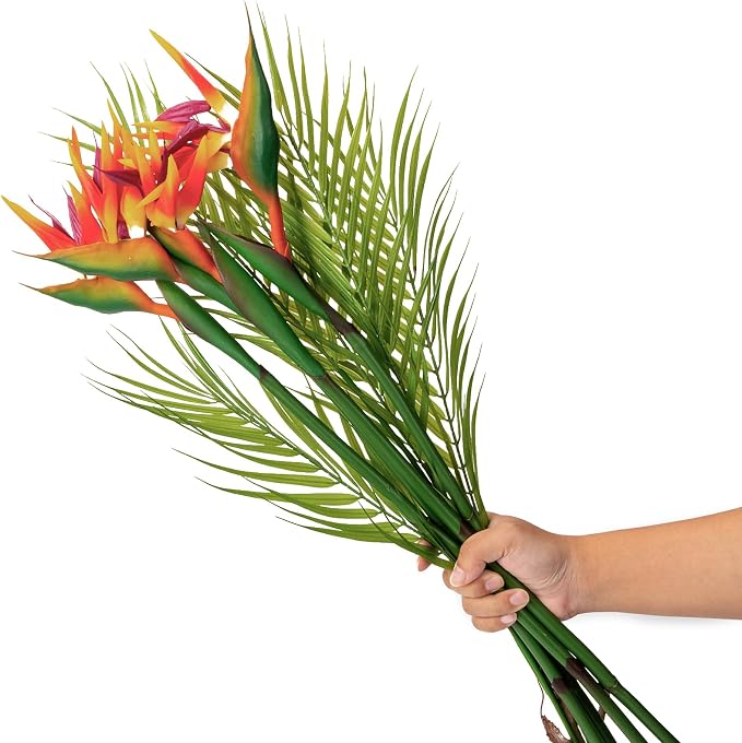 5Pcs 31.5Inch Artificial Birds of Paradise Plant Faux Birds of Paradise Stems for Vases with Palm Leaves for Wedding Home Party Hotel Table Centerpiece Indoor Outdoor Vases Decor(Green)