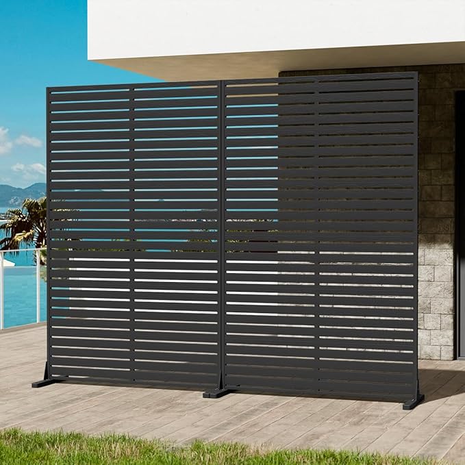 Outdoor Privacy Screen 72" H×47" W HDPE Freestanding Decorative Privacy Panel Fence with Stand 6 Panel, Air Conditioner Fence Panels, Privacy Screen for Patio Backyard,Balcony, Pool