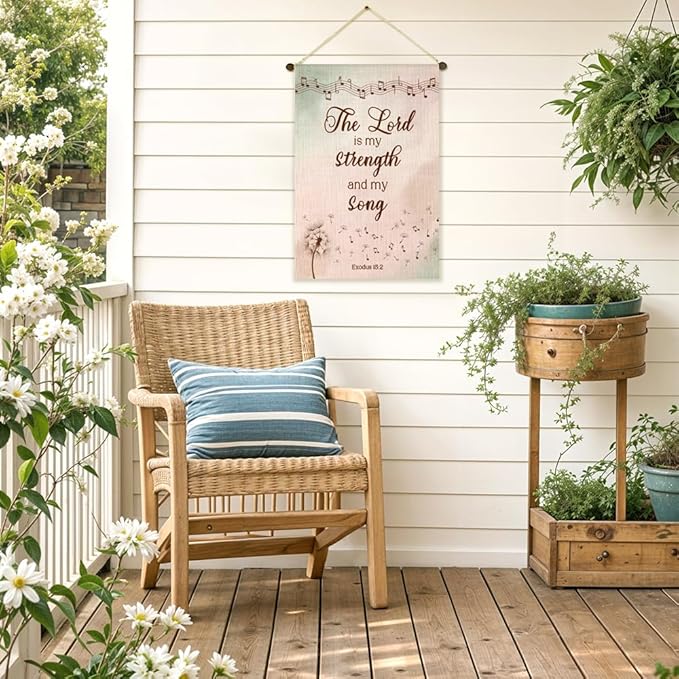 The Lord Is My Strength And My Song Garden Flag Double Sided Yard Outdoor Decoration 12x18 Inch, Exodus 15:2 Outdoor Garden Flag, Christian Spring Floral Yard Decor, Housewarming Banner