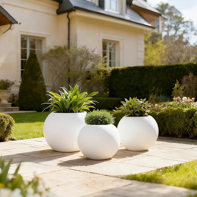 Large Round Planter,Planters for Indoor Plants & Outdoor,Durable Plastic Material Sphere Planter with Drainage Hole & Rubber Plug Weather Resistant,Plant Pot
