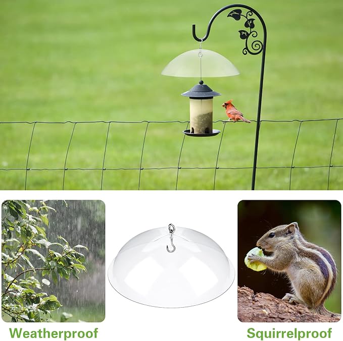 2 Pcs Squirrel Baffles Bird Feeder Rain Guard Bird Feeders Protective Cover Clear Round Protective Dome Rain Anti-Squirrel Protective Cover for Hanging Bird Feeders Outdoor Garden - 10''