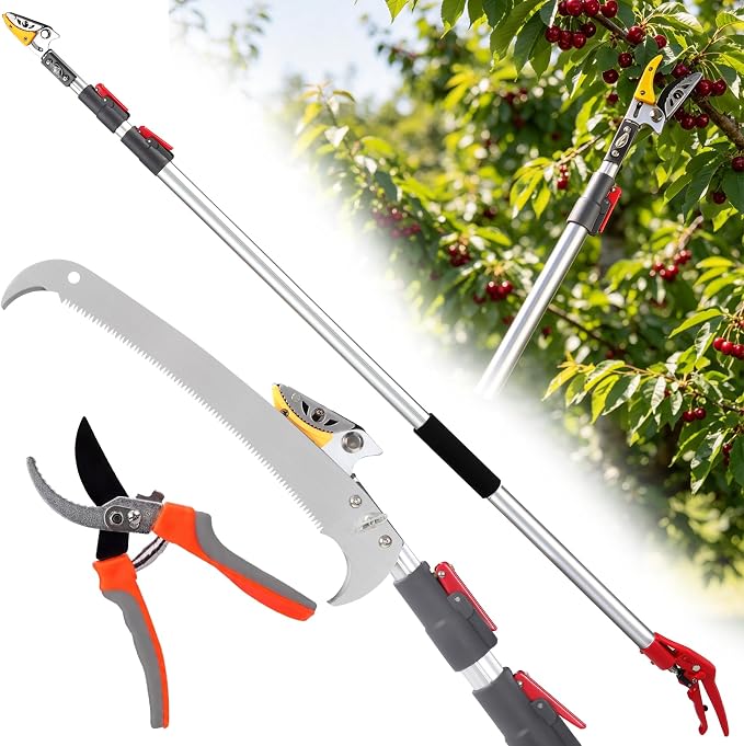 Extendable Tree Pruner, 5.6-13ft Telescopic Pole | Pruning Shear, Long Handle Tree Trimmer, Cut & Hold Bypass Clippers