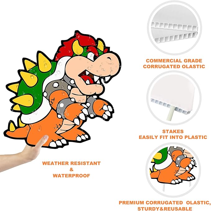 Mario Birthday Party Supplies, 8PCS Yard Signs with Stakes, Outdoor Lawn Party Decor, Mario Birthday Party Decorations, Yard Signs for Super Mario Theme Birthday Party