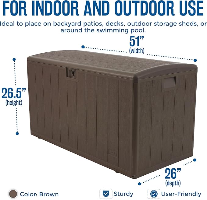 Plastic Development Group Outdoor Storage Deck Box, Soft Closure, 130 Gallon, Java