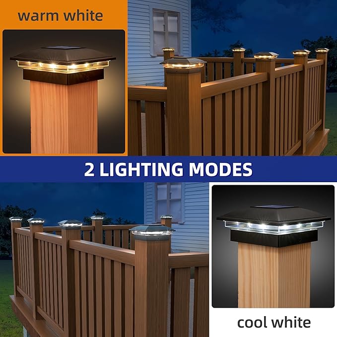 APONUO 16 Pack Fence Post Solar Lights, 2 Modes(Warm/Cool Light) Outdoor Waterproof 4x4 Post Solar Lights, Solar Powered Garden, Patio, Deck Decor for 4x4, 5x5, 5.5x5.5 Wood & Vinyl Posts, Black