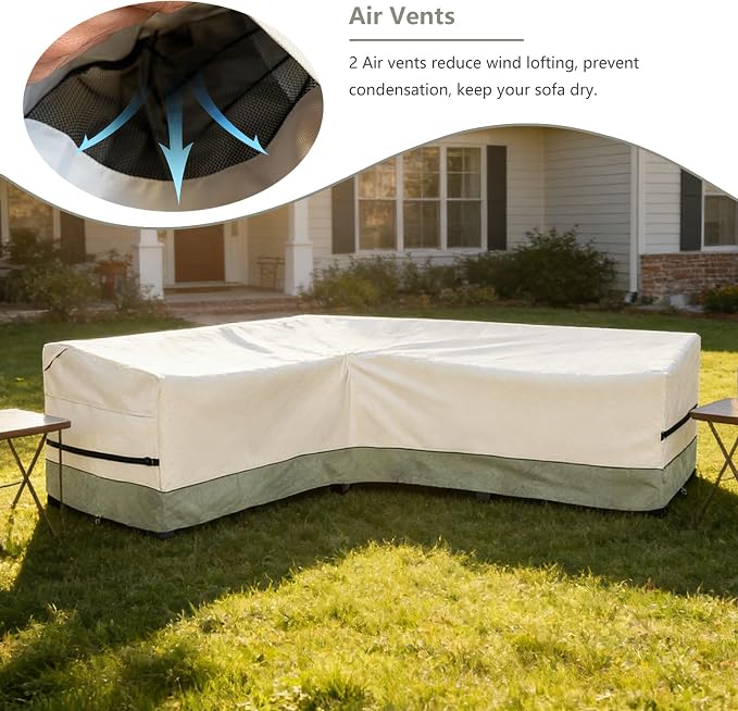 okcool Outdoor Sectional Cover,L-Shaped Patio Furniture Covers for 6-Seater Outdoor Sectional Furniture Couch 85"(110''L) x 32''D x 31''H,White&Grayish Green