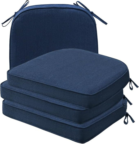 Unimatta Sunbrella Round Corner Seat Cushions, 17" x 16" x 2", Set of 4, Indoor Outdoor Water Repellent Universal Chair Pads with Ties for Patio Furniture, Garden Dining Chairs, Specrtum Indigo