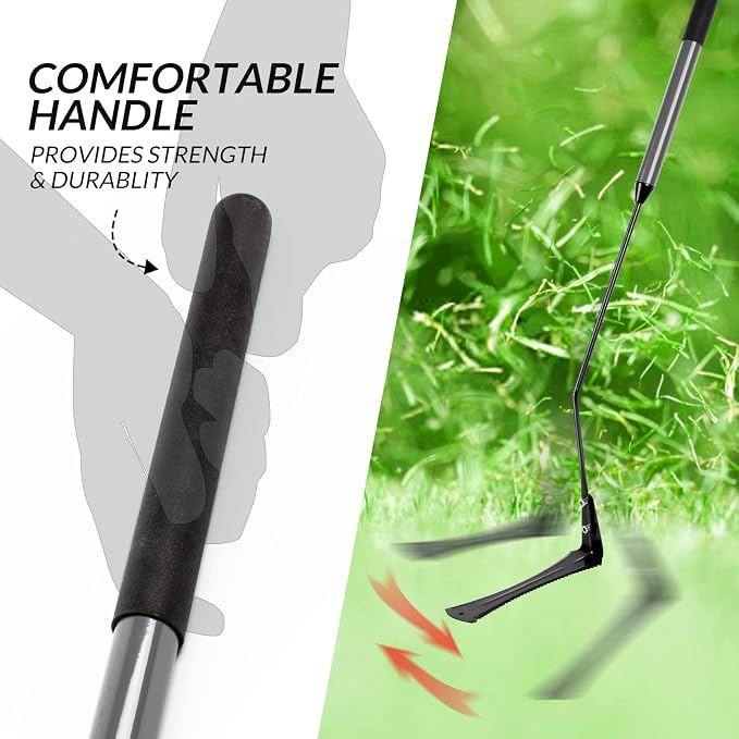 Walensee Grass Whip, Scythe with Double-Edged Serrated Sharp Steel Blade Grass Cutter with Soft Rubber 22-Inch Handle Cut Tall Grass and Overgrown Weeds in The Yard, Fields, and Ditches, Black,1 Pack