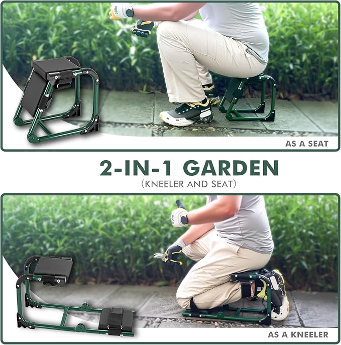 Tcoivs Knee Seat, Foldable Garden Kneeler and Seat, with Adjustable Kneeling Pad and Soft Seat Cushion, Supports Up to 350 LBS