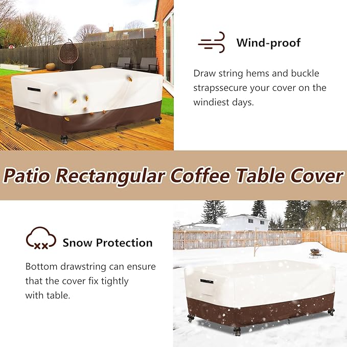 Outdoor Patio Coffee Table Cover, Waterproof Rectangular Patio Side Table Cover,Patio Furniture Covers,48 x 28 x 16 inch,Beige & Brown