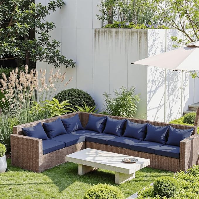 PatioGlow Outdoor Seat Cushion Set 22 x 22 x 4 Inch, Waterproof & Fade Resistant Patio Furniture Cushions with Removable Cover and Ties, Thick Deep Seating Pads for Outside Chair Sofa Couch, Dark Blue