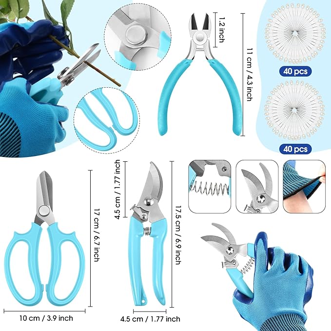207 Pcs Flower Arrangement Supplies Florist Garden Tool Gift Kit for Women Mother's Day Include Blue Tool Bag Thorn Remover Rose Stripper Outdoor Hand Tools Stem Pruning Shear Gloves Stem Wire Etc