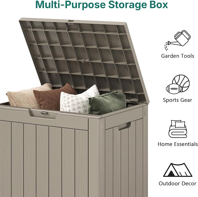 Skepphlay 30 Gallon Deck Box Outdoor Waterproof, Outdoor Storage Box Lockable, Resin Storage Bin for Package Delivery, Garden Tools, Patio Cushions (Beige)
