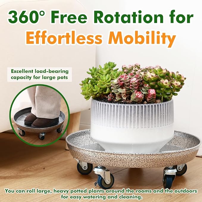 Planterhoma 3 Packs 13 inches Metal Plant Caddy with Wheels Large Rolling Plant Stand Heavy-duty Iron Plant Dolly Casters for Indoor Outdoor Flower Pot Mover Roller Coasters, Silver-black