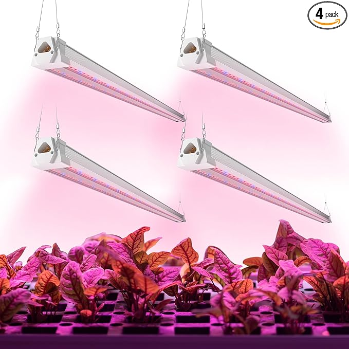 FREELICHT 4 Pack 4FT LED Grow Light, 40W (250W Equivalent), Red Blue (660nm+460nm) Full Spectrum Grow Light for Indoor Plants, Linkable Plug in Plant Growing Lamps for Hydroponic Seeding Veg Flower