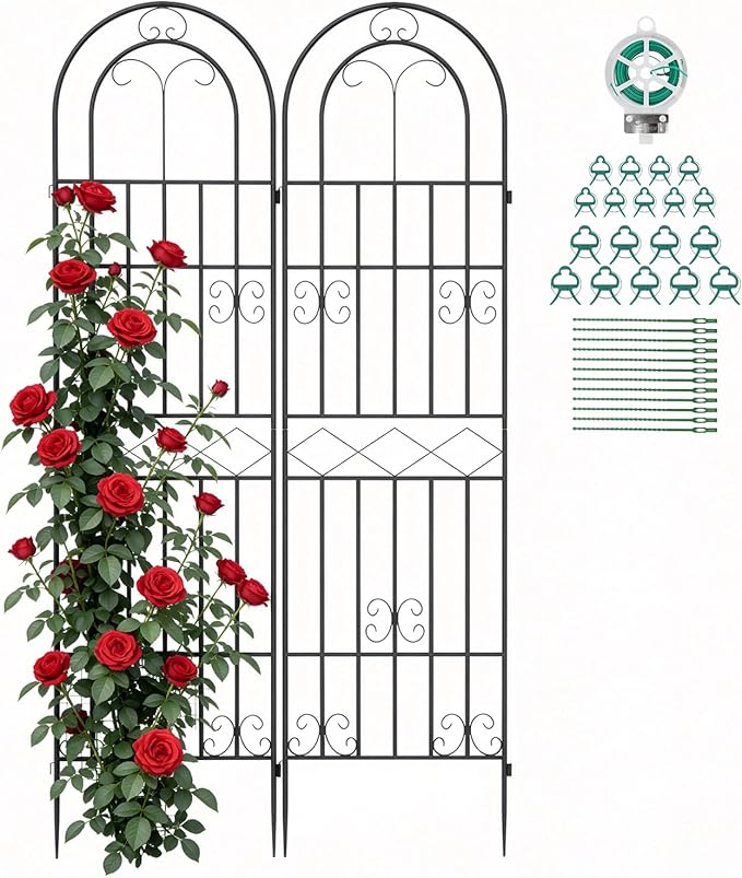 Suteck Garden Trellis for Climbing Plants Outdoor, 71” H x 20” W, 2 Pack Metal Garden Trellis with Rustproof Powder-Coated, Rose Trellis for Patio Lawn Yard, Flower & Vegetable Support