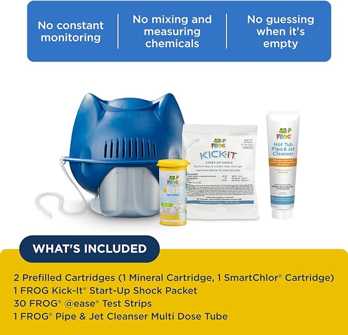 FROG @Ease Floating System and Pipe & Jet Cleanser for Swim Spas - Self-Regulating Swim Spa Sanitizer and Deep Clean Purge - Sanitizing Minerals & SmartChlor Technology - Fresh Start Bundle