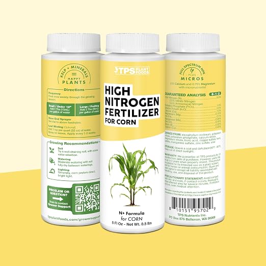High Nitrogen Fertilizer for Corn – Liquid Plant Food for Strong Stalk Growth, Deep Green Leaves & Bigger Ear Development, 8 oz