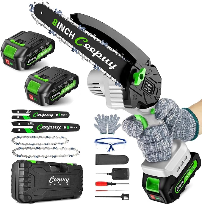 CEEPUY Mini Chainsaw Cordless, 8/6 Inch Portable Electric Chainsaw with Automatic Oiler/Security Lock/Battery Powered Small Handheld Saw for Trees Branches Trimming,Wood Cutting