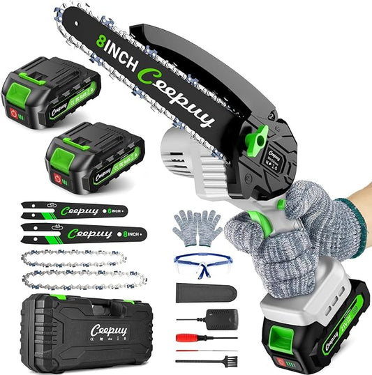 CEEPUY Mini Chainsaw Cordless, 8/6 Inch Portable Electric Chainsaw with Automatic Oiler/Security Lock/Battery Powered Small Handheld Saw for Trees Branches Trimming,Wood Cutting