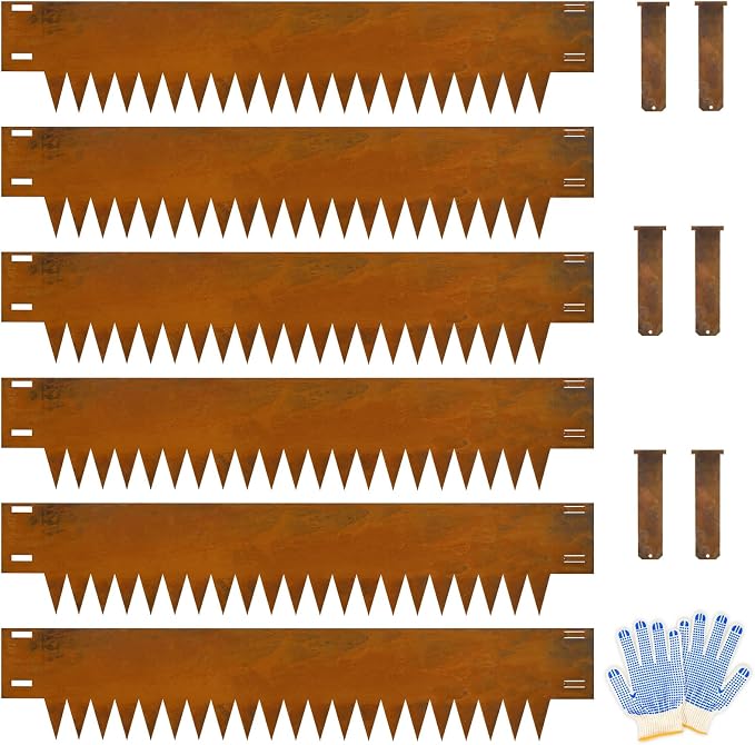Co rten Steel Landscape Edging 12 Inch Tall 6 Packs, Metal Edging with 6 Clips and a Pair of Gloves for Pre-Rusted