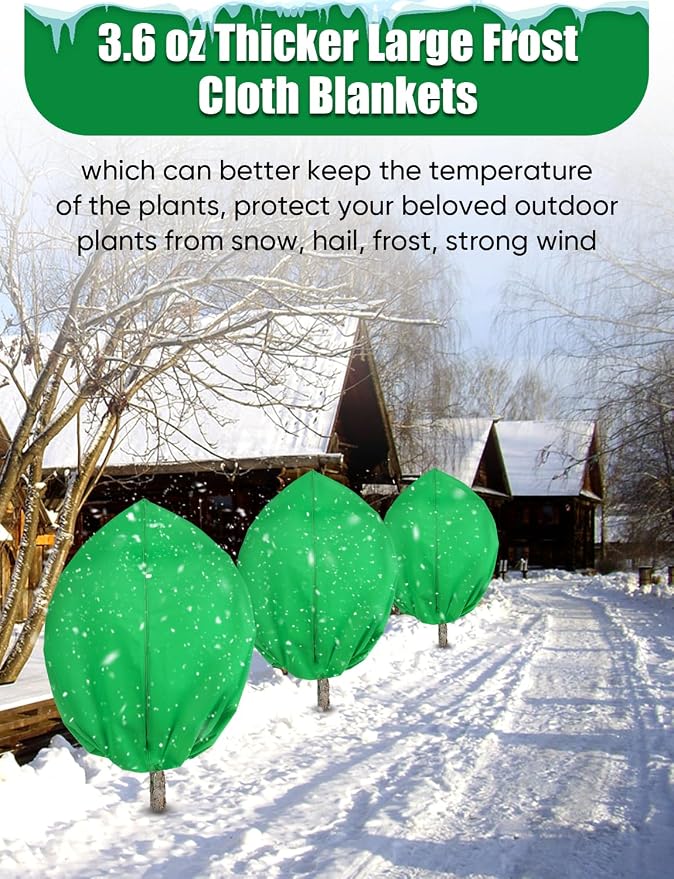 LCHUANG 2Pack Winter Plant Covers Freeze Protection - 90" x 63" Extra Large Frost Blankets for Plants Tree Shrubs Cloth Anti-Freeze Protector Drawstring Bags Jacket for Outdoor Plants (3.2 oz/yd²)