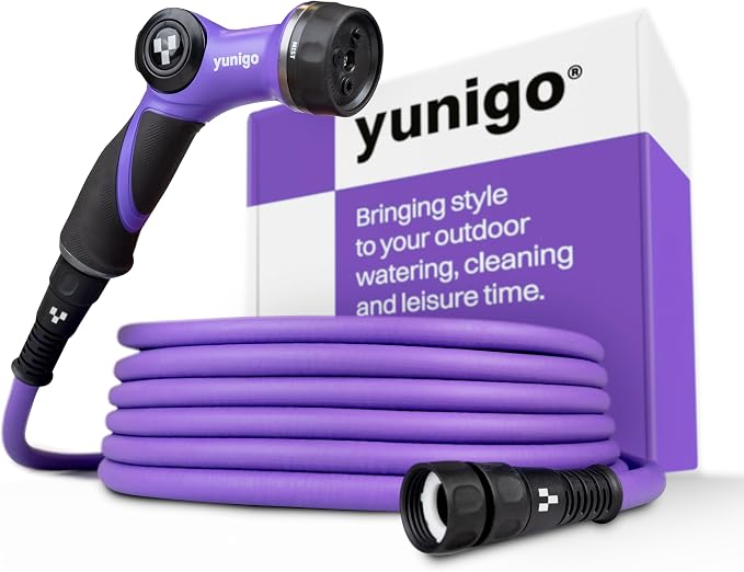 RELAX 100ft Expandable Purple Garden Hose – Lightweight No-Kink Design with Durable Aluminum Couplings, Spray Nozzle & Hose Mender for Home & Garden Watering