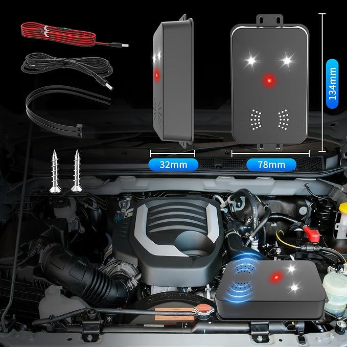 2026 Upgraded Rodent Repellent for Car Engines Mouse Repellent Ultrasonic Pest Control Repeller for Squirrel Rat Battery Operated Repellent Under Hood Keep Rodent Out of Car, Attic, Garage 4 Pack