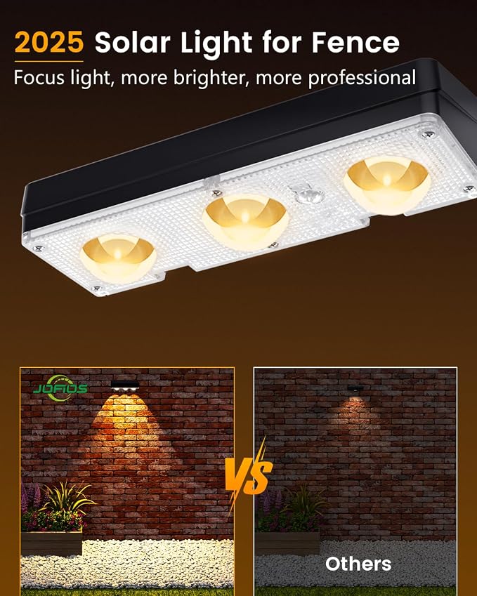 JOFIOS Solar Fence Lights Outdoor Waterproof Led, 12Pack,1300mAh,6 Inch Solar Lights for Fence with Warm White & RGB 8 Colors,Outdoor Solar Lights for Patio, Backyard, Deck, Fence, Railing (Black)