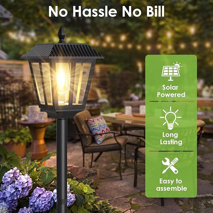 Greluna 68" Solar Lamp Post Lights 2Pack, Outdoor Post Lights Waterproof, Pole Lights Outdoor, Decorative Lamp for Garden, Patio, Lawn, Pathway, Driveway, Front/Back Door, Warm White (2)