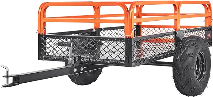 VEVOR ATV UTV Trailer Tow Behind Dump Cart, 1500lbs 15 Cubic Feet, Heavy Duty Yard Garden Trailer Pull Behind Dump Trailer for Lawn Mower Tractor