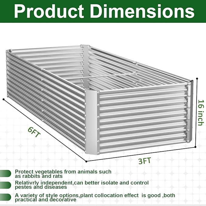 4 Pack Tall Corrugated Galvanized Steel Raised Garden Bed Outdoor, Metal Above Ground Garden Bed for Vegetables and Flowers, Rectangle Raised Beds for Gardening-6x3FT