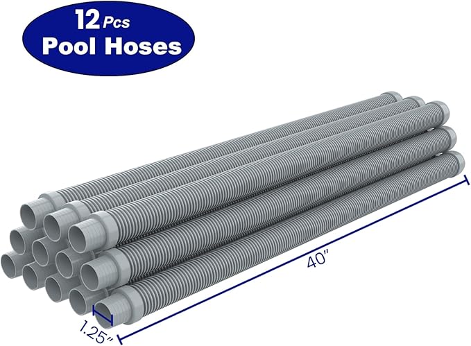 Poolvio Pool Vacuum Hose 40 Feet (12 x 40 Inch), 1.5 Inch Cuffs, Compatible with Most Inground Pool Automatic Cleaners, Gray