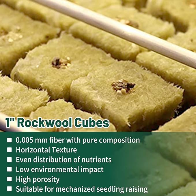 1" Rockwool Cubes for Hydroponics - (200 Plugs in Total) 4 Sheets Rockwool Grow Cubes for Rooting, Cuttings, Clone Plants, Starting Seeds, Ideal Rockwool for Hydroponic Growing