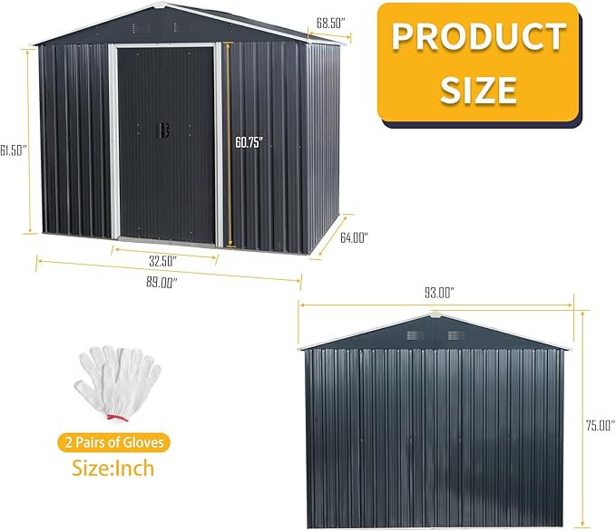 KEIKI 8x6 FT Outdoor Metal Storage Shed with Peaked Roof,Vents and Lockable Door for Garden Yard