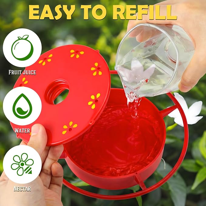LemonRoad 3 Sets Hummingbird Feeder Replacement Bases Replaceable Red Plastic 8 Port Base for Select Threaded Bottle-Style Feeders, Screw-Together Design(No Bottles)