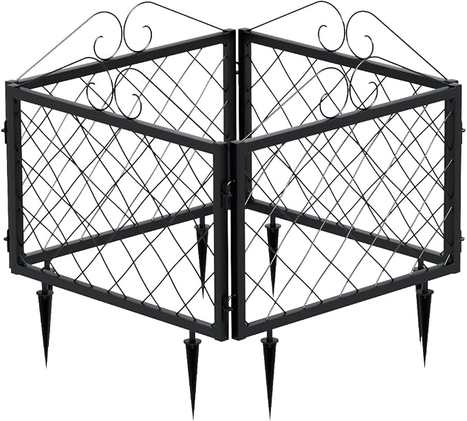 Zhongma Decorative Metal Garden Fence, Pack of 4pcs, Total 26" H x 97.5" L