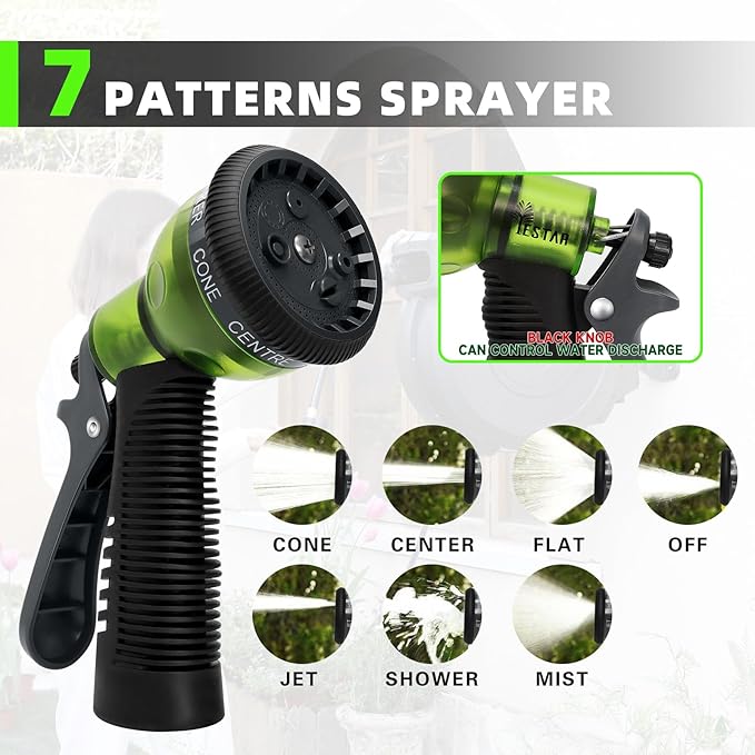 Retractable Garden Hose Reel 1/2 in x130 ft, Heavy Duty Wall Mounted Hose Reel with 7- Function Sprayer Nozzle, Any Length Lock/Automatic Slow Return System,180° Swivel Bracket