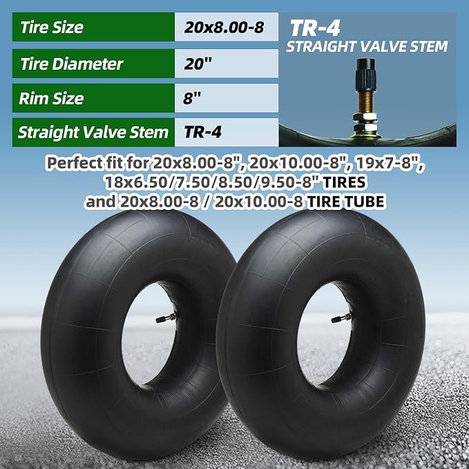 AR-PRO (2 Packs 20x8.00-8, 20x8-8, 20x10.00-8, 20x10-8 Inner Tube Replacement with TR-4 Straight Valve Stem for Mower/Tractor/Golf Cart/Garden Trailer and More