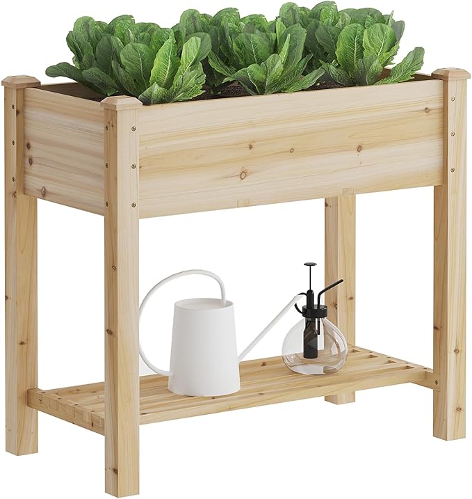 Raised Garden Bed with Legs Elevated Wooden Planter Box Stand Large Planter Stand Box for Fruits Vegetables Flowers with Divider with Bag - 34x18x30.5IN