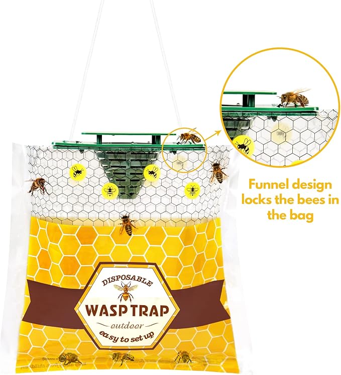 8 Pack Disposable Wasp Traps Outdoor Hanging Bag Yellow Jacket Trap Carpenter Bee Traps for Outside Wasp Killers for Garden