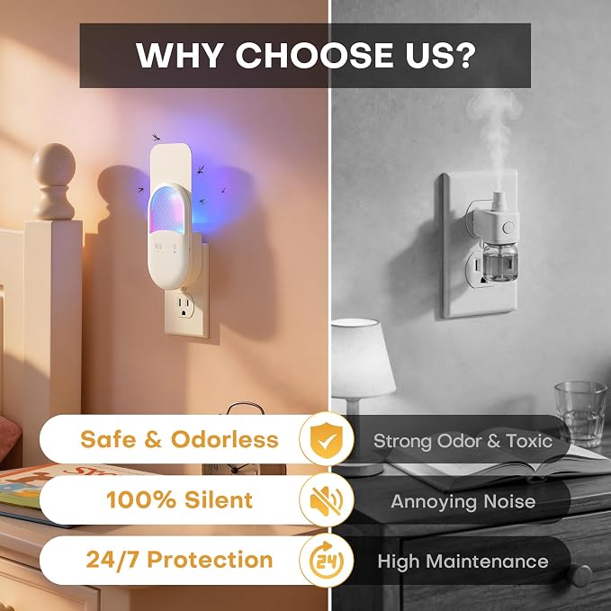 Fruit Fly Trap for Indoors Plug-in, Gnat Trap Indoor Insect Trap with 7 Refill Cartridges, UVA Light Bug Catcher with Dual Modes, 8-Color RGB Night Light Sensor for Kitchen Bathroom Home