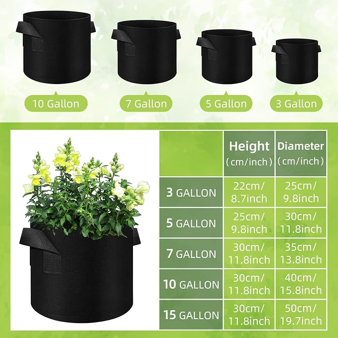 40-Pack 10 Gallon Grow Bag, Non-Woven Fabric Pots with Handles, Garden Planting Bag for Potatoes, Carrots, Tomatoes and Other Vegetables, Fruits
